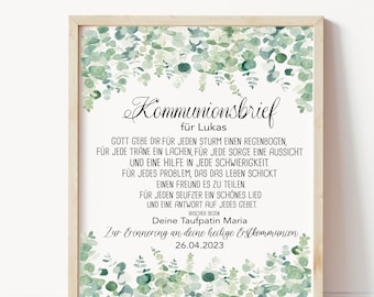 personalisiertes Poster zur Kommunion / Taufe / Konfirmation, Kommunionsbrief, Taufbrief mit Spruch Regenbogen, Geschenk Patenkind