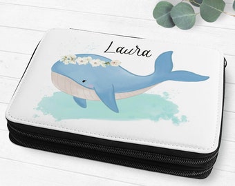 Pencil case personalized, pencil case girl with name whale, pencil case with name, school enrollment gift