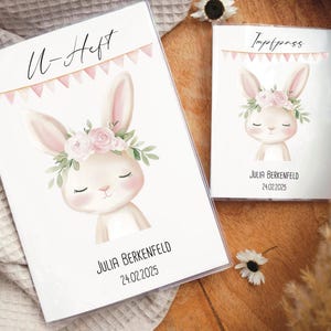 personalisierte U-Heft Hülle Impfpasshülle Set, U-Hefthülle mit Namen und Geburtsdaten, Geschenk für Neugeborene, Babyparty