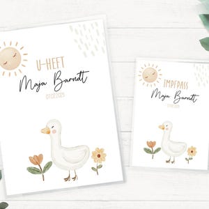 U-Heft Hülle und Impfpasshülle Set Baby Ente Boho personalisiert mit Namen und Geburtsdaten, Geschenk für Neugeborene, Babyparty