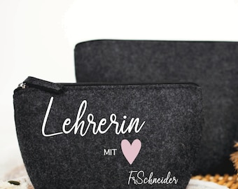 Abschiedsgeschenk Lehrerin, Lehrerin mit Herz Kosmetiktasche, personalisierte Kosmetiktasche Lehrerin, Dankeschön Lehrerin