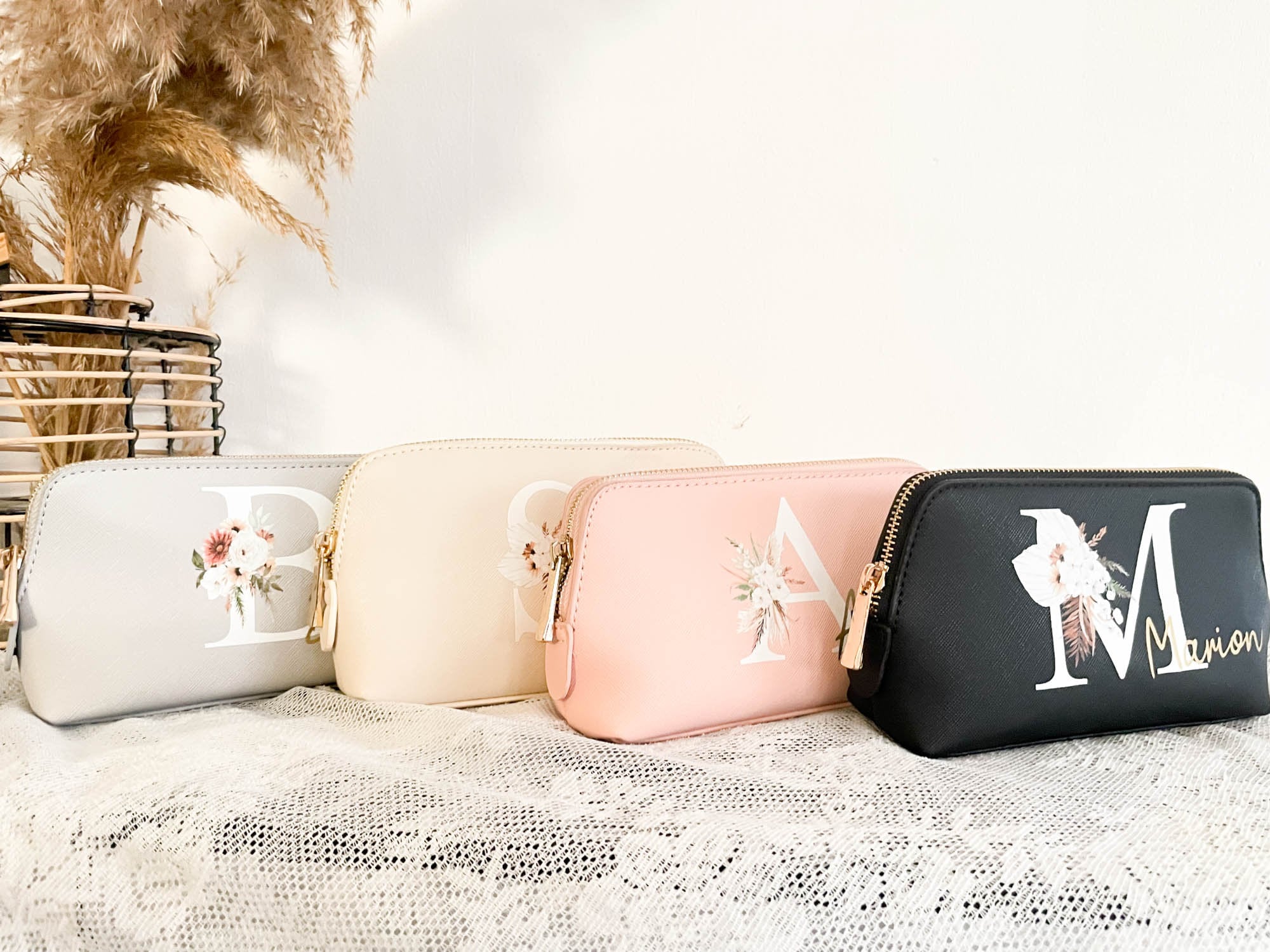 2 Stück Leinen-Tragetaschen Mit Monogramm – Personalisierte Geschenktasche & Make-up-Tasche