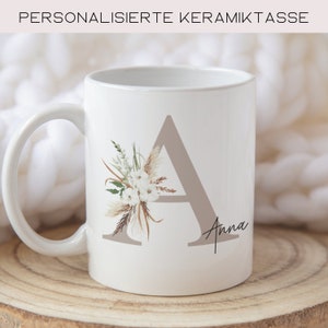 Tasse mit Buchstabe Namen, personalisierte Tasse mit Namen, Namenstasse mit Initialen, Geschenkidee Frau