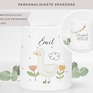 Personalisierte Spardose mit Namen Ente Geldgeschenk Kind Geschenk zur Geburt Taufe