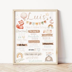 Meilensteinposter 1. Geburtstag, Meilensteintafel Baby, Poster 1 Geburtstag, Geburtstagsposter A4, Geschenk  zur Geburt, Waldtiere