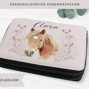 Gefüllte Federmappe Federtasche für Kinder mit Namen und Pferdemotiv Geschenk Einschulung Schulkind personalisiertes Stifteetui Schulkind