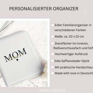 MOM Organizer U-booklet cover Planner personalized with desired text Mother's passport, document folder I family organizer personalized image 3