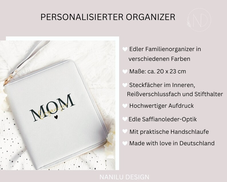 MOM Organizer U-booklet cover Planner personalized with desired text Mother's passport, document folder I family organizer personalized image 3