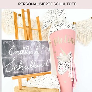 Schultüte aus Stoff mit Namen, personalisierte Schultüte, Zuckertüte personalisiert, Schultüte Stoff EINHORN, Geschwistertüte Mädchen