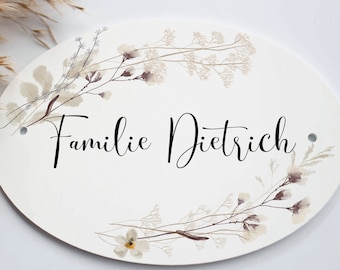 Door sign personalized family, door sign personalized with name flowers boho, gift idea for wedding, gift for housewarming