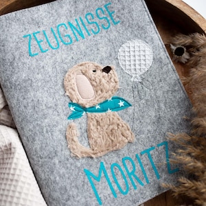 personalisierte Zeugnismappe mit Namen, Zeugnisordner personalisiert, Geschenk Schulkind, Ordner für Zeugnisse Hund, Geschenk Einschulung