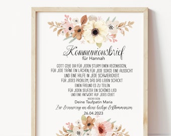 personalized poster for communion / baptism / confirmation, communion letter, baptism letter with saying rainbow, gift for godchild