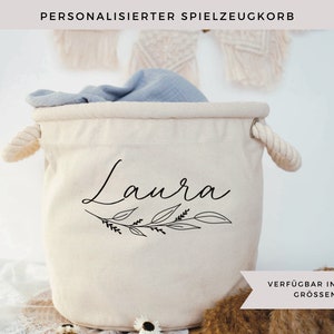 Spielzeugkorb mit Namen, Spielsachenkorb personalisiert, Kinderzimmerdeko mit Namen personalisiert, Spielzeugkiste Babyzimmer