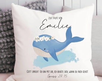 personalized baptism pillow, baptism pillow with name whale for girls, baptism gift with name, pillow for baptism with saying