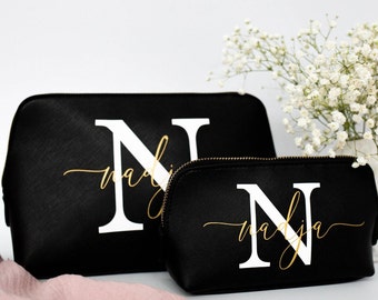 Cosmetic bag with name, make-up bag with initial, personalized beauty bag, personal gift for women