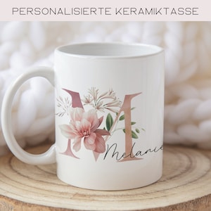 Tasse mit Buchstabe Namen, personalisierte Tasse mit Namen, Namenstasse mit Initialen, Geschenkidee Frau