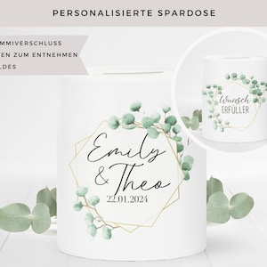 Personalisierte Spardose zur Hochzeit, Geldgeschenk Brautpaar mit Namen