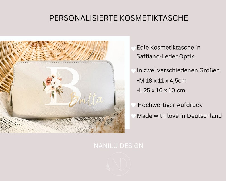 personalized cosmetic bag, makeup bag with name, bag with monogram, gift idea for her, Mother's Day gift image 2