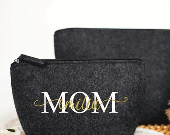 personalized cosmetic bag with initials and name, felt cosmetic bag with name, gift for Mother's Day, gift idea for her