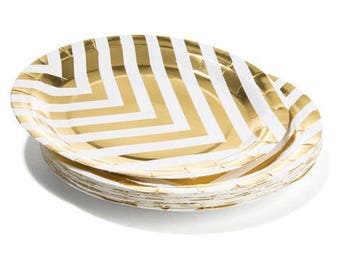 8 x party paper plates gold foil chevron disposable plates | Etsy 8 x party paper plates gold foil chevron disposable plates | Etsy