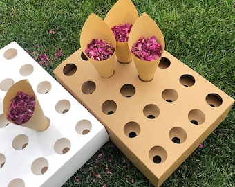 Confetti Cone Holder, wedding confetti ice cream cone stand tray display floral confetti toss decorations, flower petals confetti bags leaf