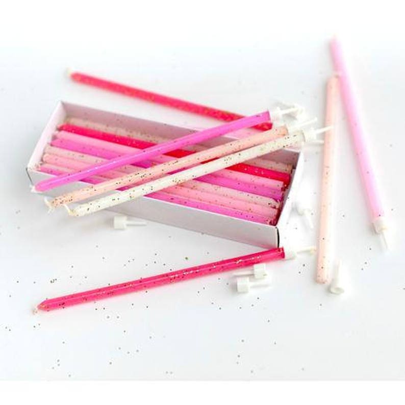 24 x Pink Ombre Candles, Pink and Gold, Glitter candles, Meri Meri, birthday candles, cake candles, cake topper, 1st birthday, cake bunting image 2