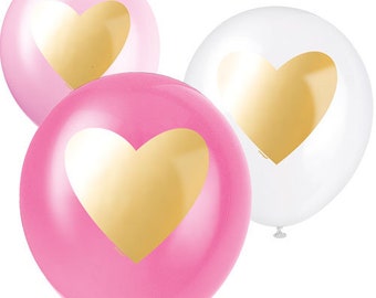 Gold heart balloons pastel pink metallic gold foil helium valentines baby shower pink and gold princess girl birthday party wedding balloons