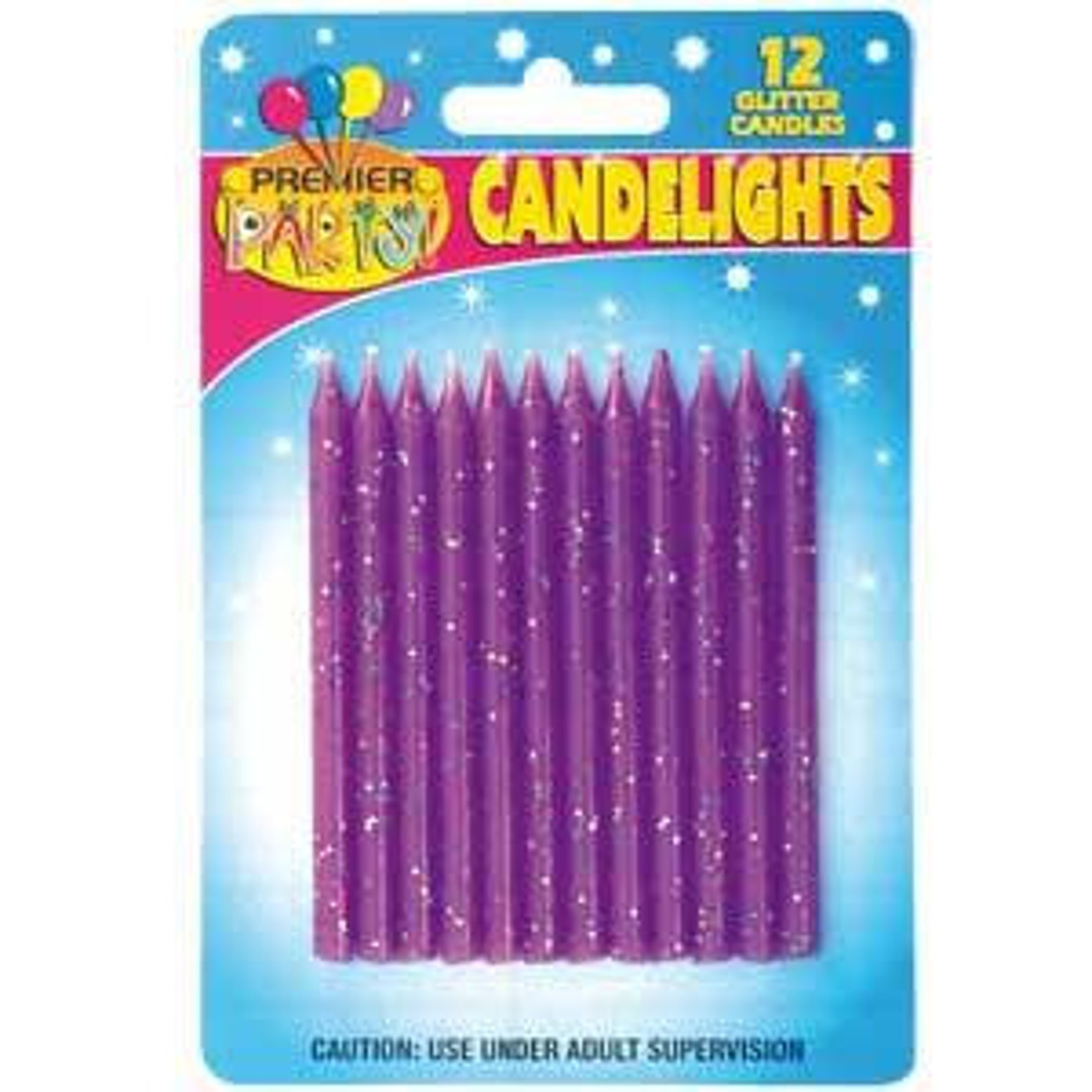 12x Purple Glitter Candles, Birthday Candles Rainbow Birthday Theme
