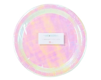 12 x Iridescent plates, Pastel plates, paper plates, party plates, mermaid party, rainbows and unicorn, pink and gold, disposable plates