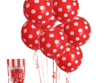6 x red polka dot, red and white balloon, woodland birthday, helium balloons, red and white, mad hatter tea party, baby shower, polka dot