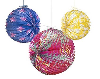 3 x Fiesta Lanterns, floral honeycomb ball tropical fiesta accordion pastel decor paper party lanterns hanging decoration bunting summer