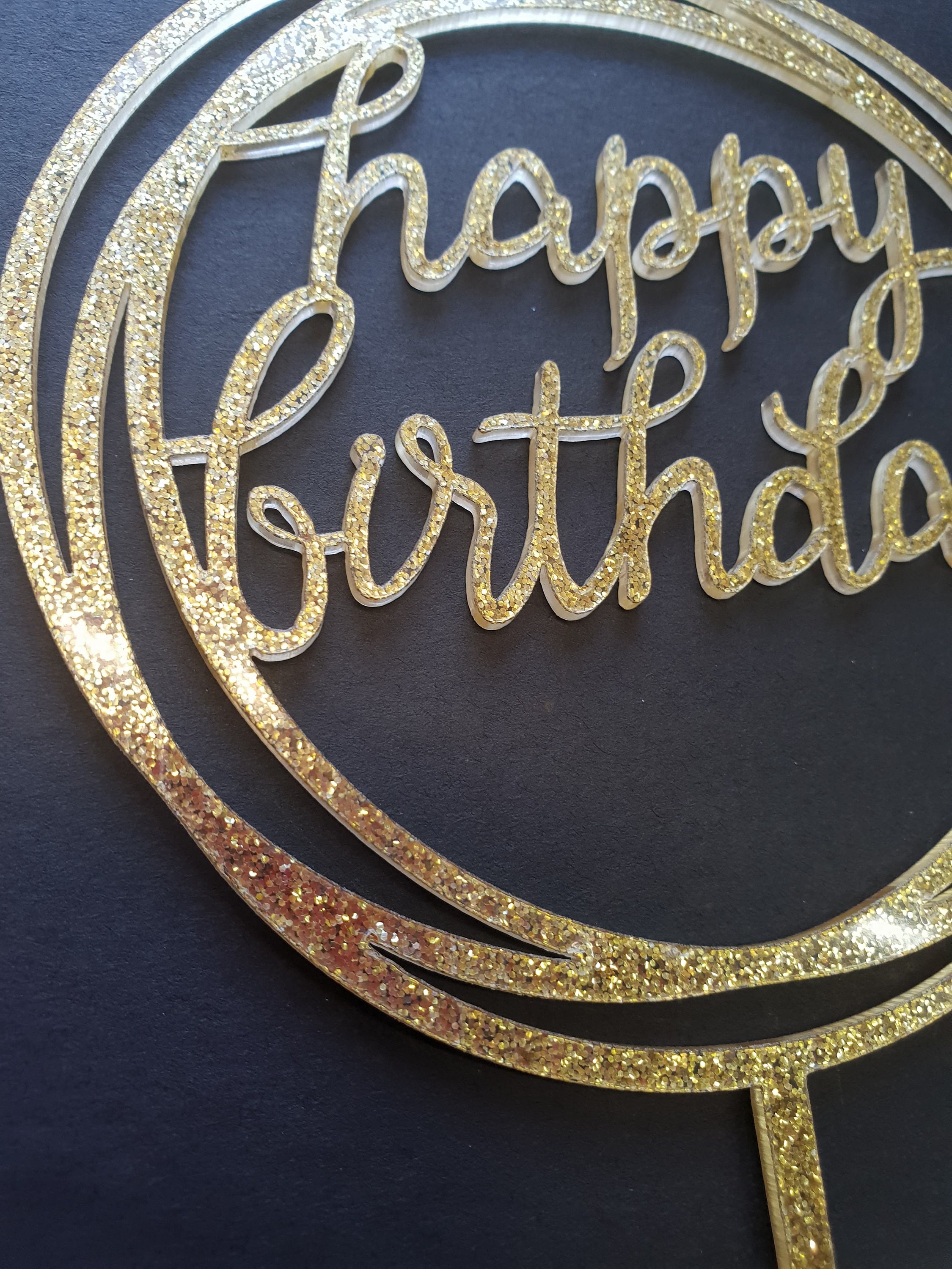 Happy birthday topper gold glitter cake topper gold birthday | Etsy