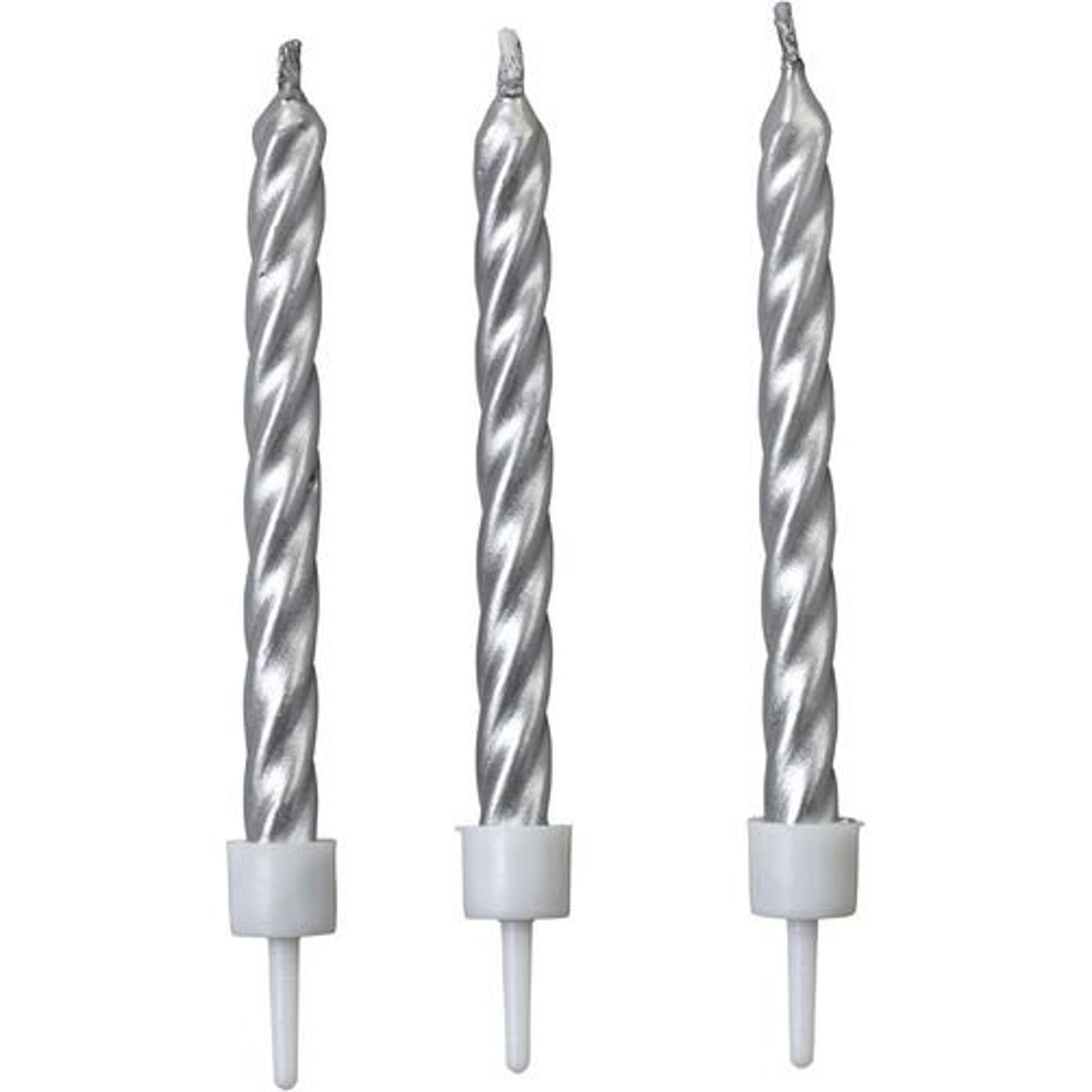 10 X Silver Birthday Candles Spiral Candles Metallic Cake Candles Cake