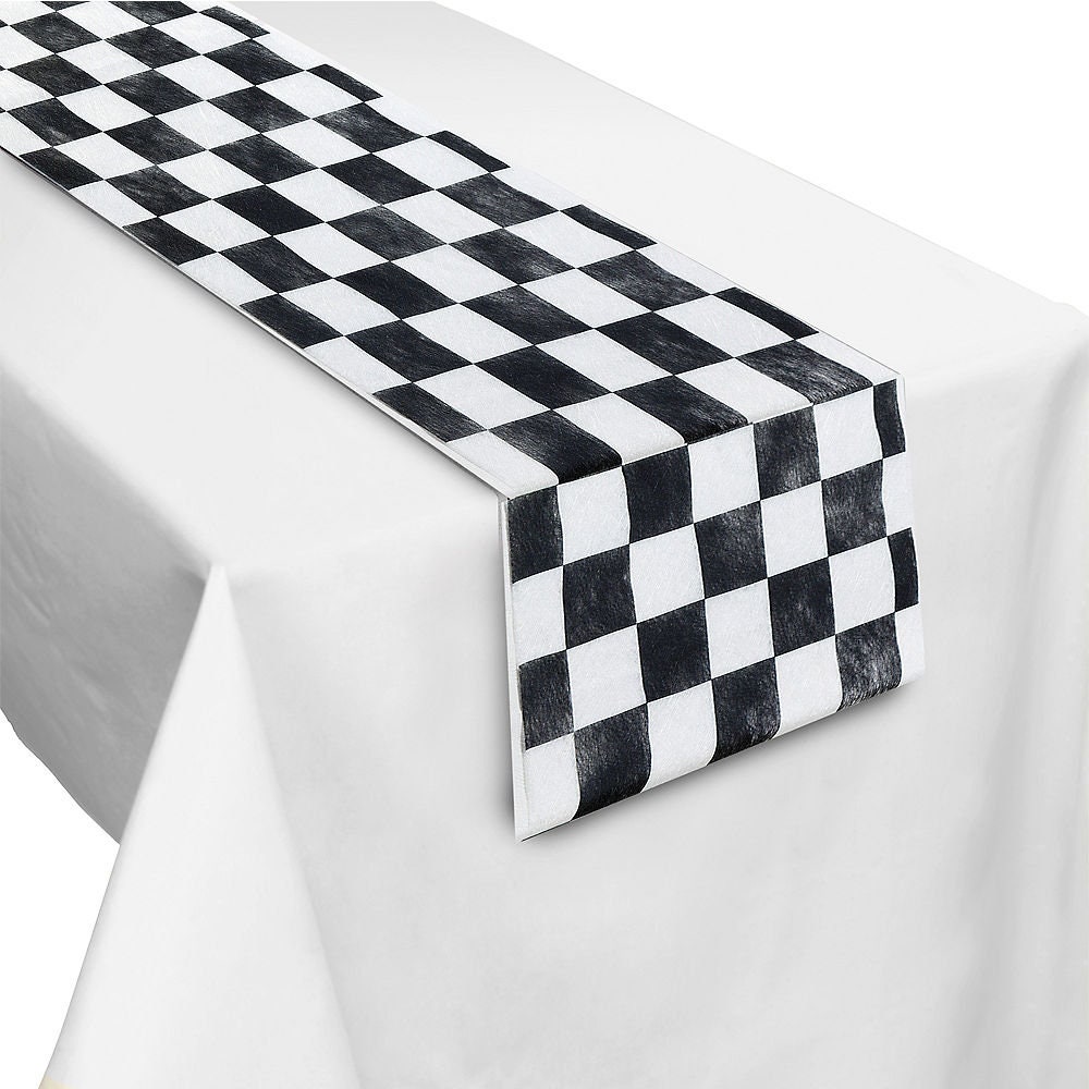 Talking Tables Truly Alice in Wonderland Checkered Fabric Table Runner for  a Tea Party or Birthday, Monochrome