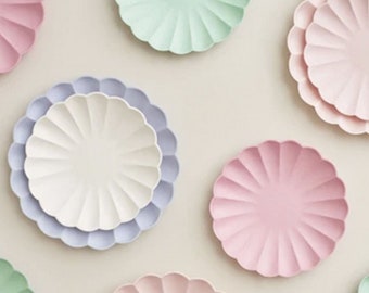 8x pastel eco plates | meri meri | scalloped plates | biodegradeable | paper napkin | blush | mint | garden party | High tea | mothers |