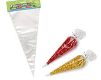 25x Cone bags, lolly cello bags, cello cones popcorn bags class gifts Christmas lollies candy buffet gift boxes packaging cellophane bags