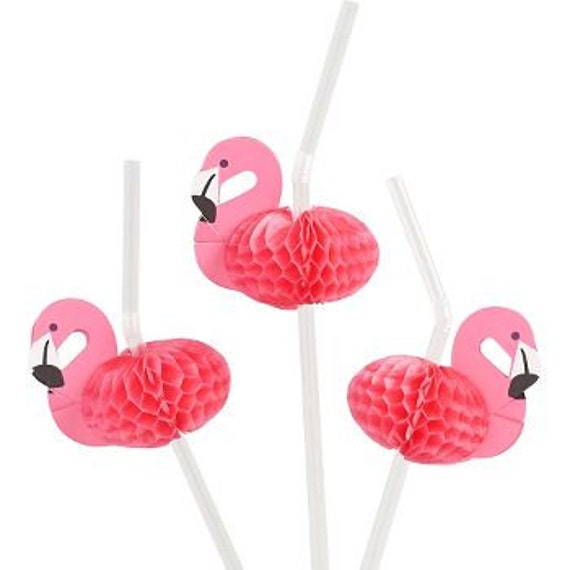 Lots 20X 3D Pink Flamingo Cocktail Plastic Umbrella Drinking Straws Party Bar