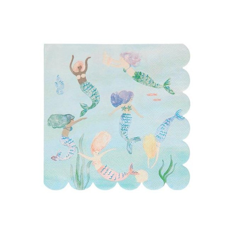 16x mermaid napkins mermaid party watercolour iridescent cake plates under the sea theme blue paper sea shell birthday plate image 1