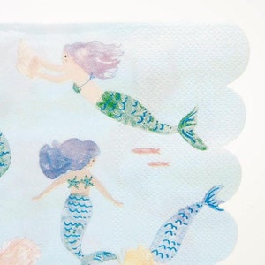 16x mermaid napkins mermaid party watercolour iridescent cake plates under the sea theme blue paper sea shell birthday plate image 2