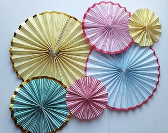 6 x Paper fans, circus fiesta theme fans striped birthday party neutral baby shower party lanterns hanging fans paper decorations backdrop
