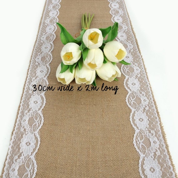 Hessian And Lace Rustic Table Runner Wedding Table Decorations Rustic Wedding Aisle Runners Vintage Wedding Burlap Jute Decorations