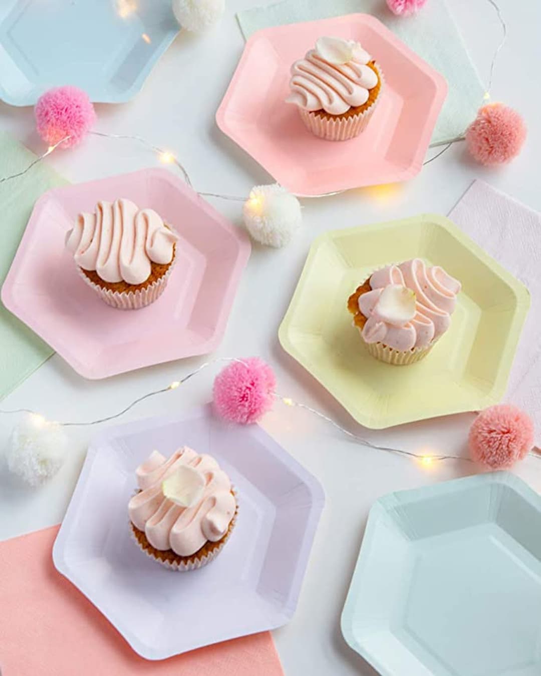 12x Pastel Plates, Pastel Paper Plates, Hexagonal Plates, Mermaid