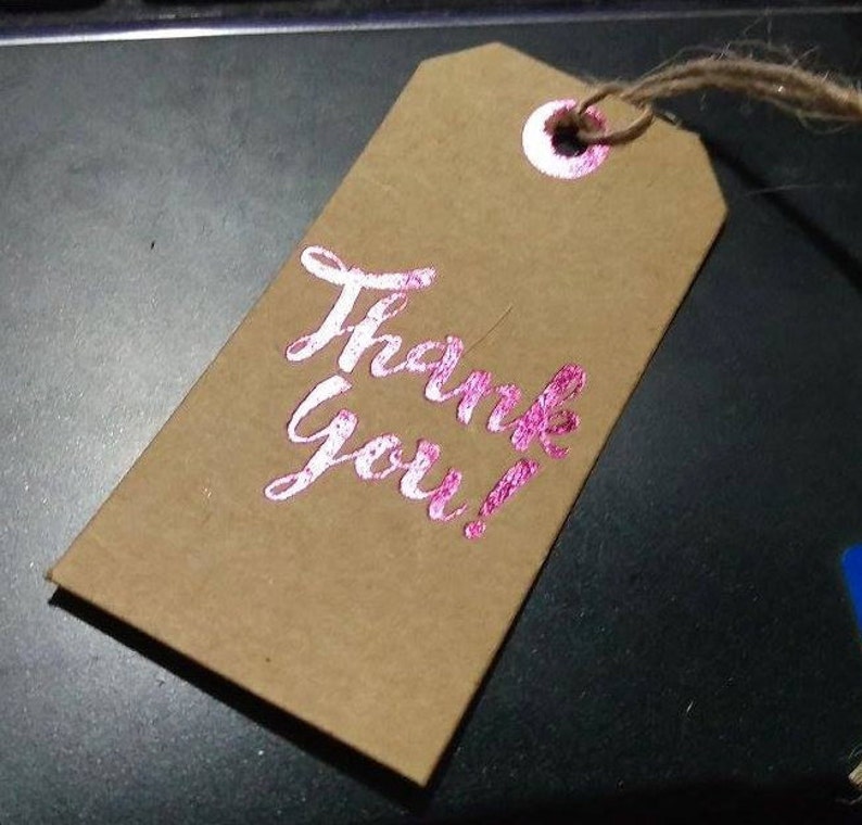 12 x Pink foil cards, embossed cards, Thank you tags, gift tags, girl baby shower, thankyou gifts, foil embossed, gift for her, kraft tags image 4