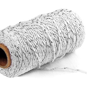 Silver bakers twine, Cotton string Christmas gift wrapping metallic twine striped string rustic wedding silver packaging string white string