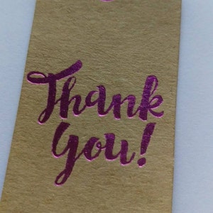 12 x Pink foil cards, embossed cards, Thank you tags, gift tags, girl baby shower, thankyou gifts, foil embossed, gift for her, kraft tags image 2