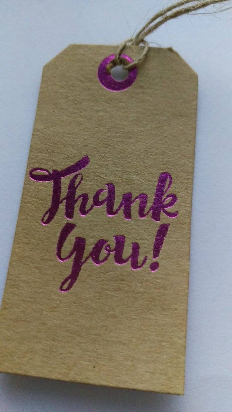 12 x Pink foil cards, embossed cards, Thank you tags, gift tags, girl baby shower, thankyou gifts, foil embossed, gift for her, kraft tags image 2