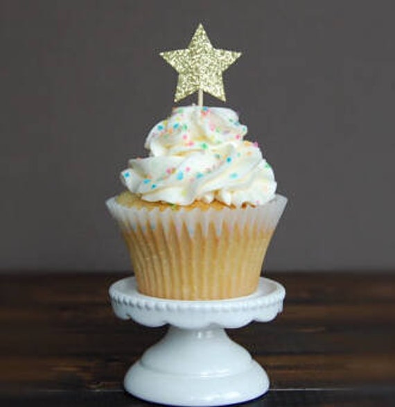Thank You Cup Cake Toppers Gold Glitter Pack of 6 Free UK P/&P
