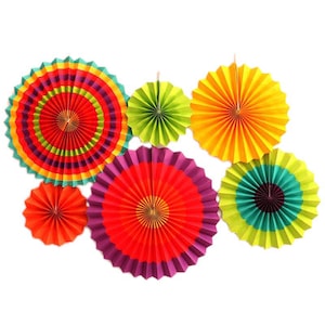 6 x Paper fans, fiesta fans, hanging decorations, mexican party, fiesta party, party lanterns, hanging fans, paper decorations, backdrop