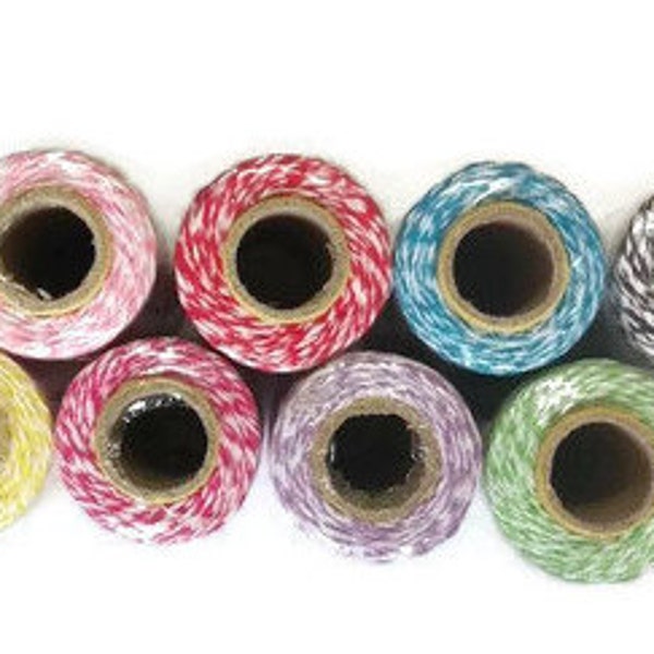 Bakers twine in 8 colours, 120 metres per roll. Bakers twine, striped string, gift wrapping, diy wedding, cotton twine, diy invitation, jute