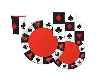 Poker night, paper plates, casino theme, bucks party, disposable cups, poker napkins, gambling decor, blackjack theme, deck of cards, aces